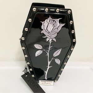 Rose Studded Coffin Widow Convertible Backpack Crossbody Bag Vegan Patent NEW